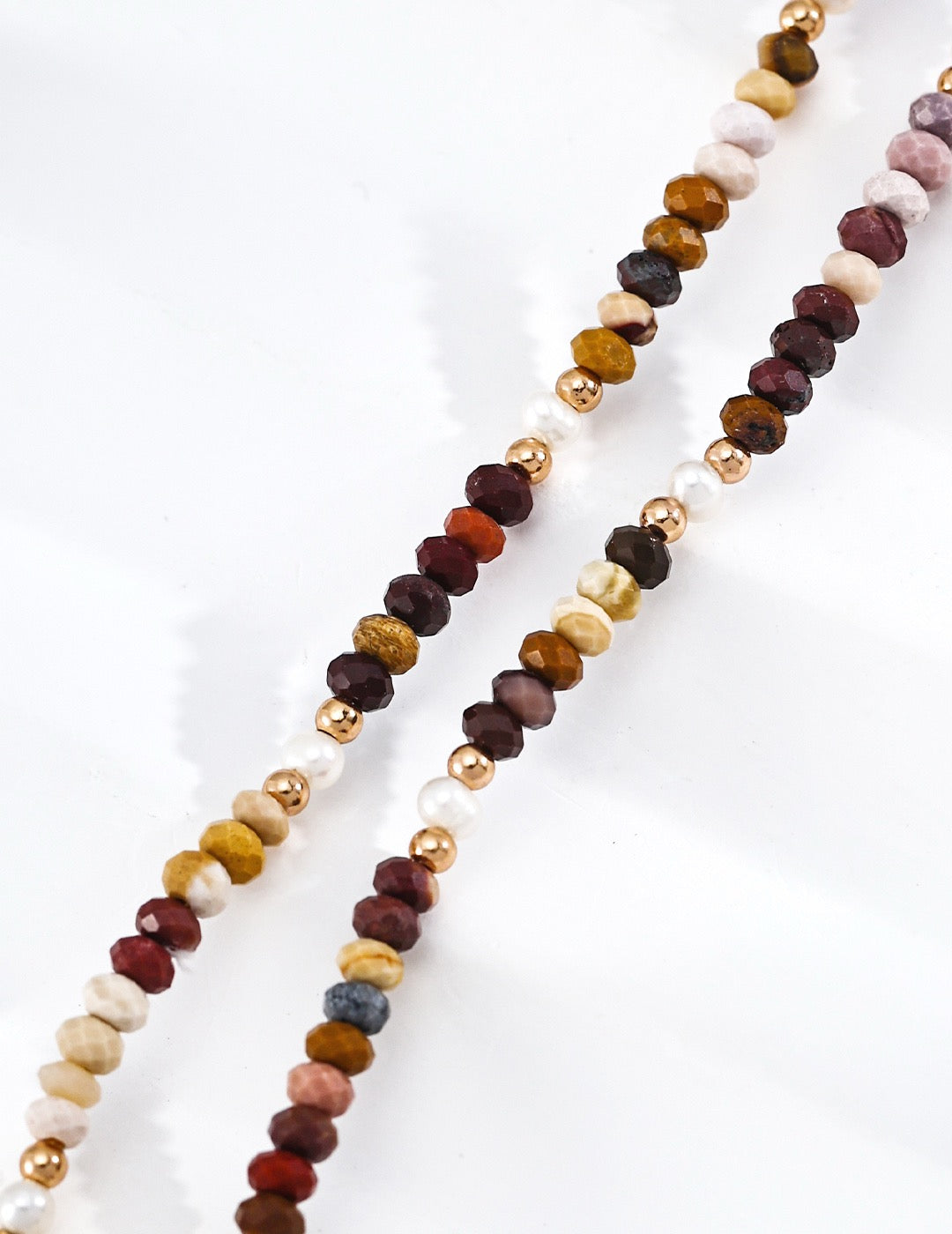 S925 Sterling Silver Yellow Jasper & Pearl Necklace — Vintage Gold | D0775-2