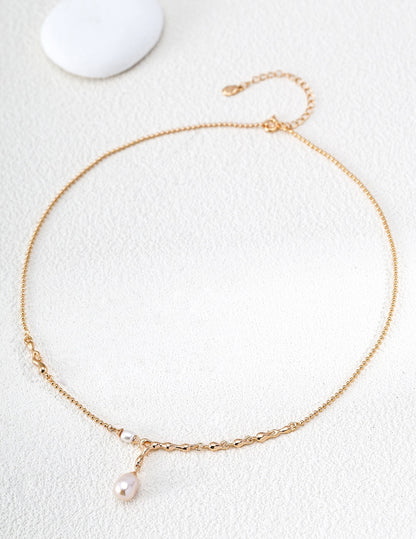 S925 Sterling Silver Lava Flow Pearl Necklace — Vintage Gold & Platinum | D0767