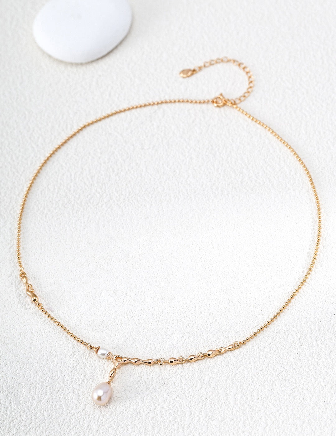 S925 Sterling Silver Natural Pearl & Zirconia Necklace — Vintage Gold & Platinum | D0769