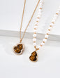 S925 Sterling Silver Natural Pearl Necklace — Oriental Lucky Gourd, Tiger Eye & Shell | D0749
