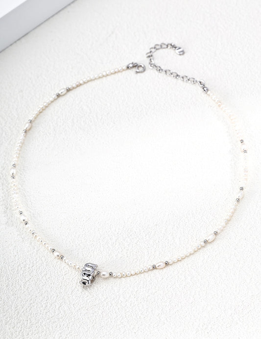 S925 Sterling Silver Natural Pearl & Zirconia Necklace — Vintage Gold & Platinum | D0769