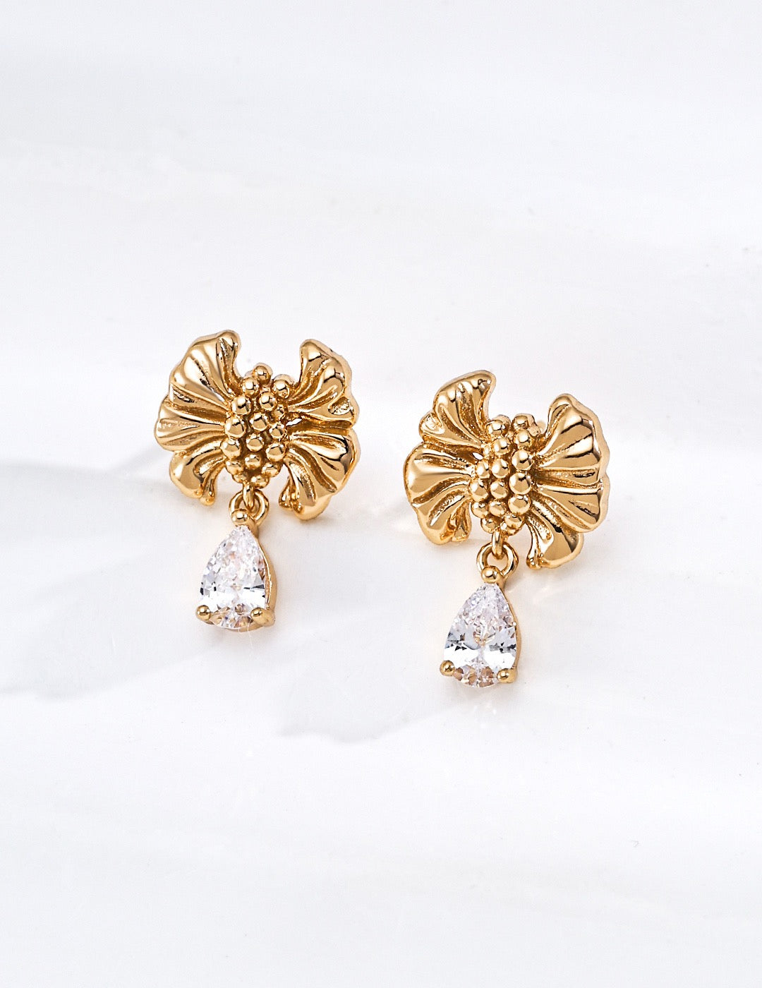 Bow-Knot Zircon Drop Earrings | S925 Silver · Vintage Gold & Platinum