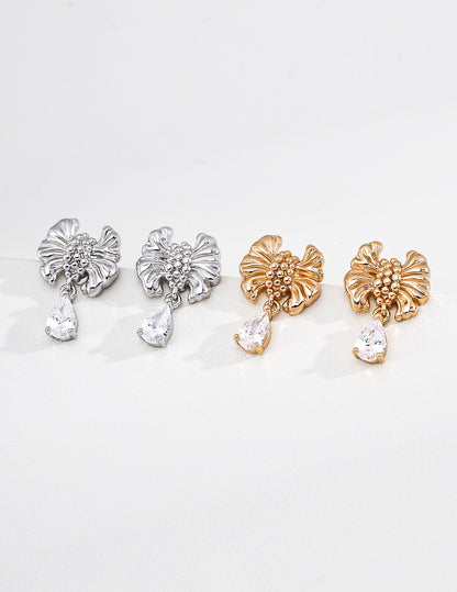 Bow-Knot Zircon Drop Earrings | S925 Silver · Vintage Gold & Platinum