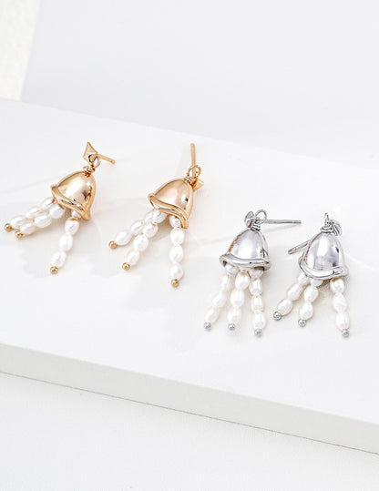 Whispering Wind · Pearl Earrings | S925 Silver · Natural Pearl · Vintage Gold & Platinum