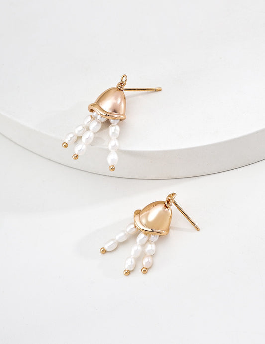 Whispering Wind · Pearl Earrings | S925 Silver · Natural Pearl · Vintage Gold & Platinum